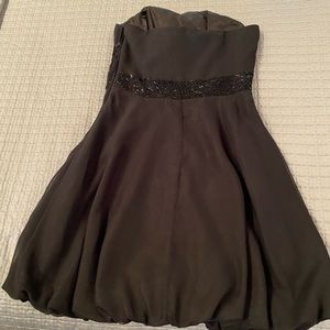Black Sequenced strapless party dress.